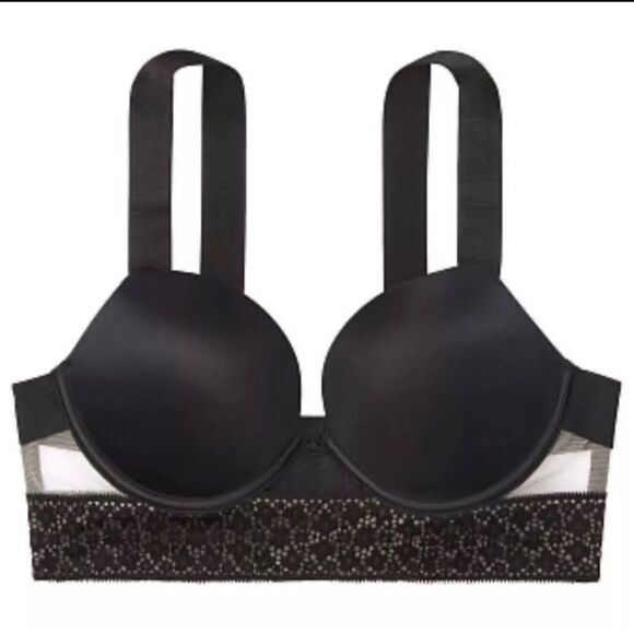 Victoria Secret Banded Lace Very Sexy Push Up Bra Caged Wide Strap Sz 34C Black - Picture 2 of 15